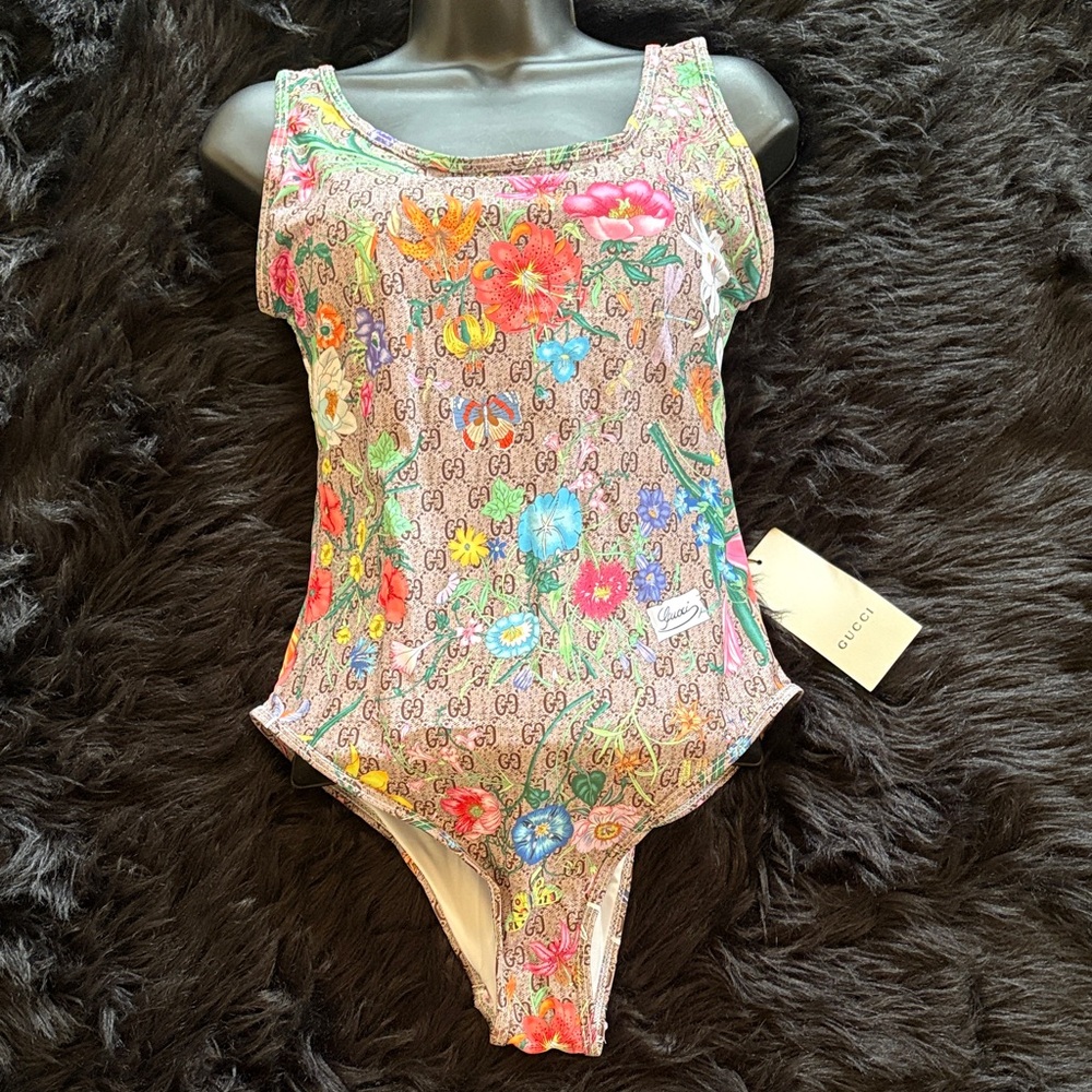 Gucci Floral Logo One-Piece Swimsuit in Multicolor